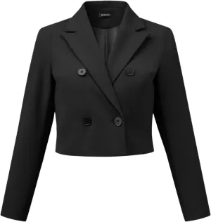 Allegra K Business Casual Cropped Blazer for Women's 2025 Trendy Double Breasted Long Sleeve Short Jacket