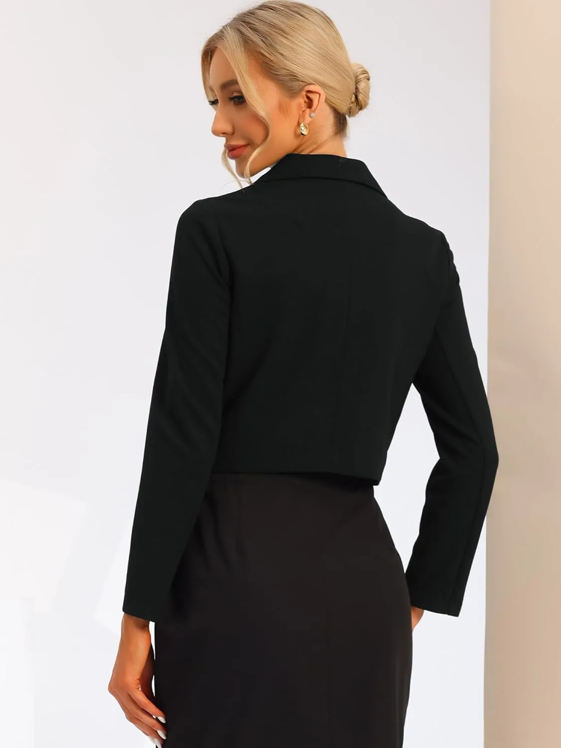 Allegra K Business Casual Cropped Blazer for Women's 2025 Trendy Double Breasted Long Sleeve Short Jacket