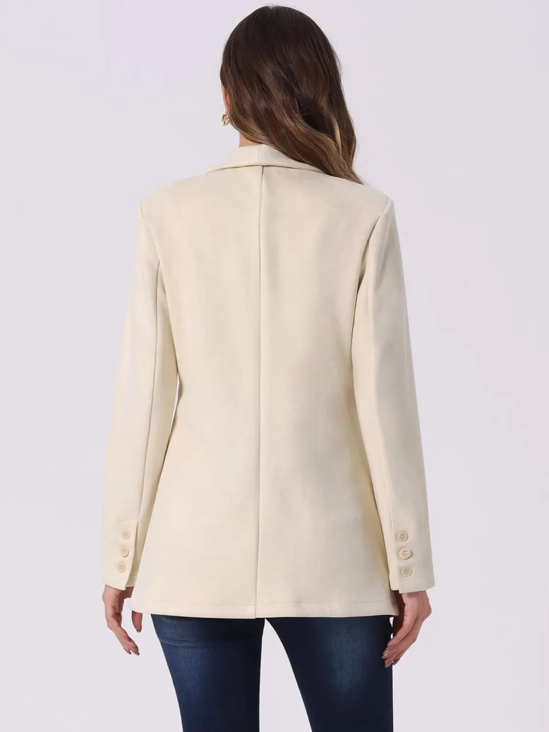 Allegra K Faux Suede Blazer for Women's Lapel Collar One Button Dressy Suit Jacket