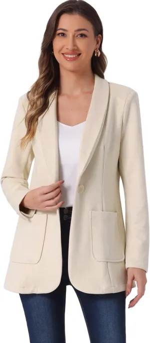 Allegra K Faux Suede Blazer for Women's Lapel Collar One Button Dressy Suit Jacket