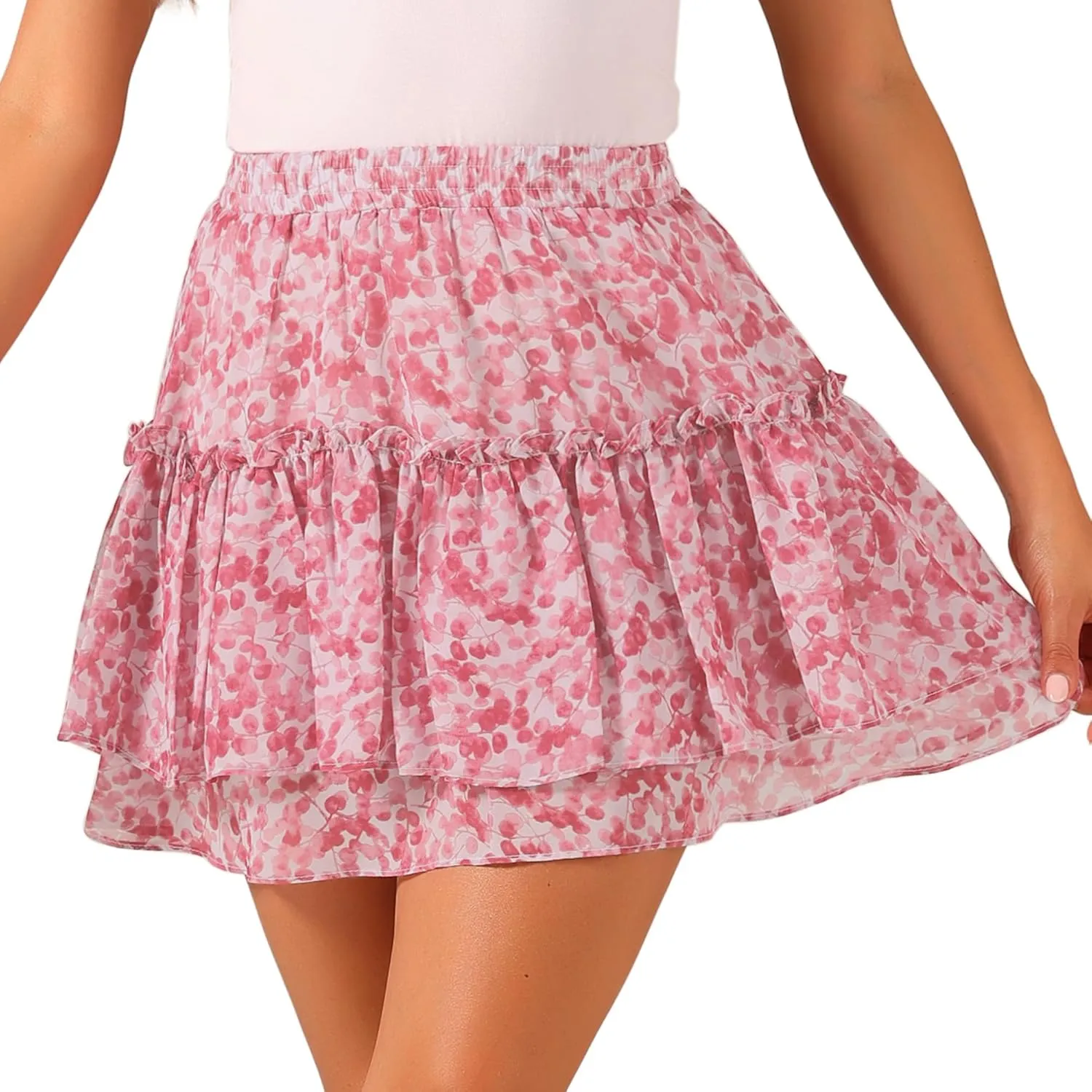 Allegra K Women's 2023 Floral Tiered Ruffle Skirts Cute Summer Flowy Chiffon Mini Skirt