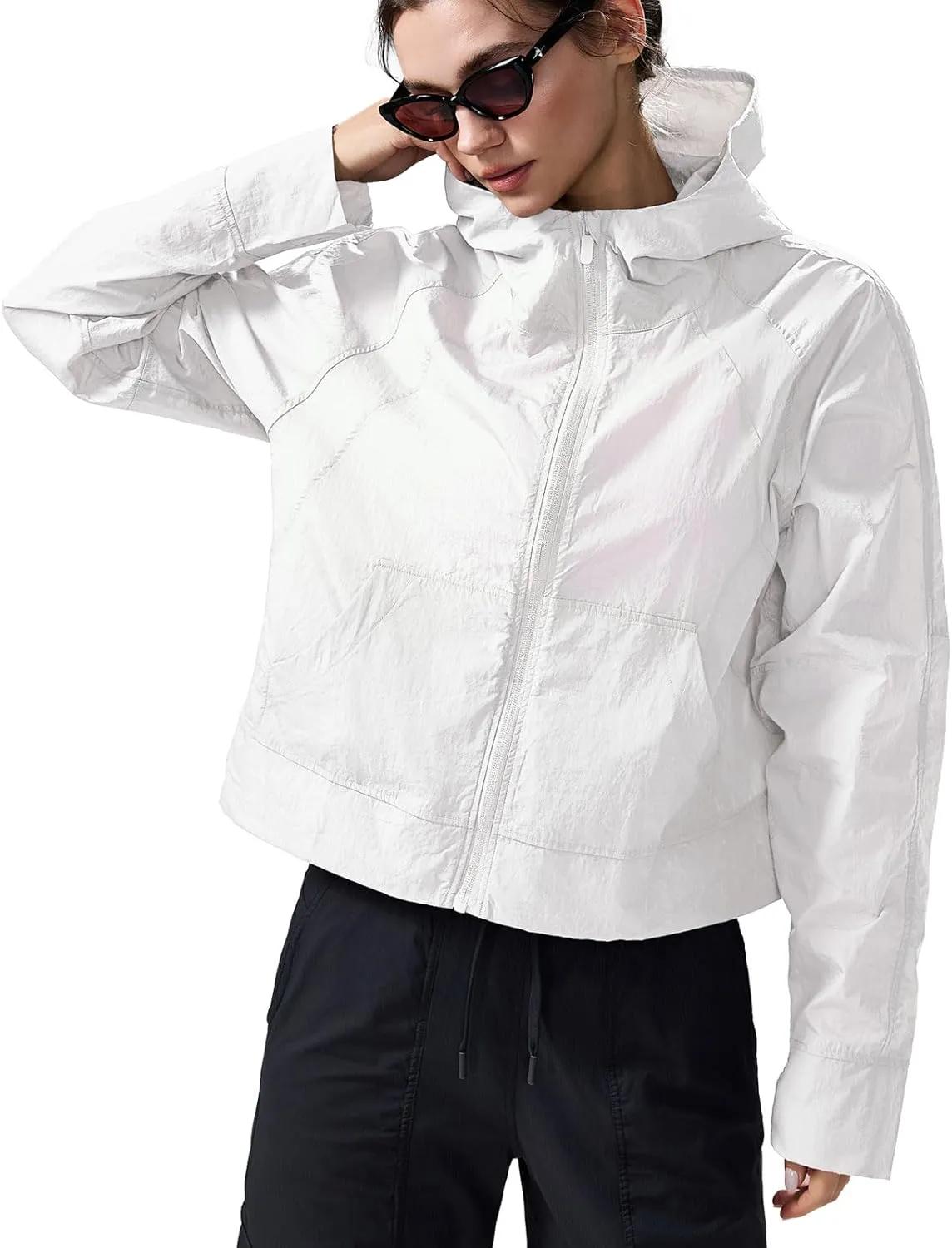 altiland UPF 50  Cool Feeling Water Repellent Raincoats for Women - Lightweight Hooded Outdoor Cycling Jacket Windbreaker