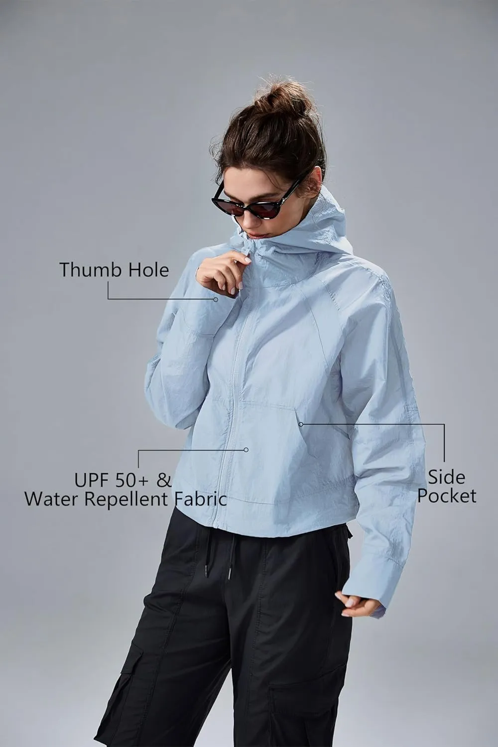 altiland UPF 50  Cool Feeling Water Repellent Raincoats for Women - Lightweight Hooded Outdoor Cycling Jacket Windbreaker