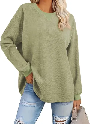 AlvaQ Long Sleeve Shirts for Women Fall Fashion 2024 Dressy Casual Blouses Trendy Waffle Knit Tunic Tops