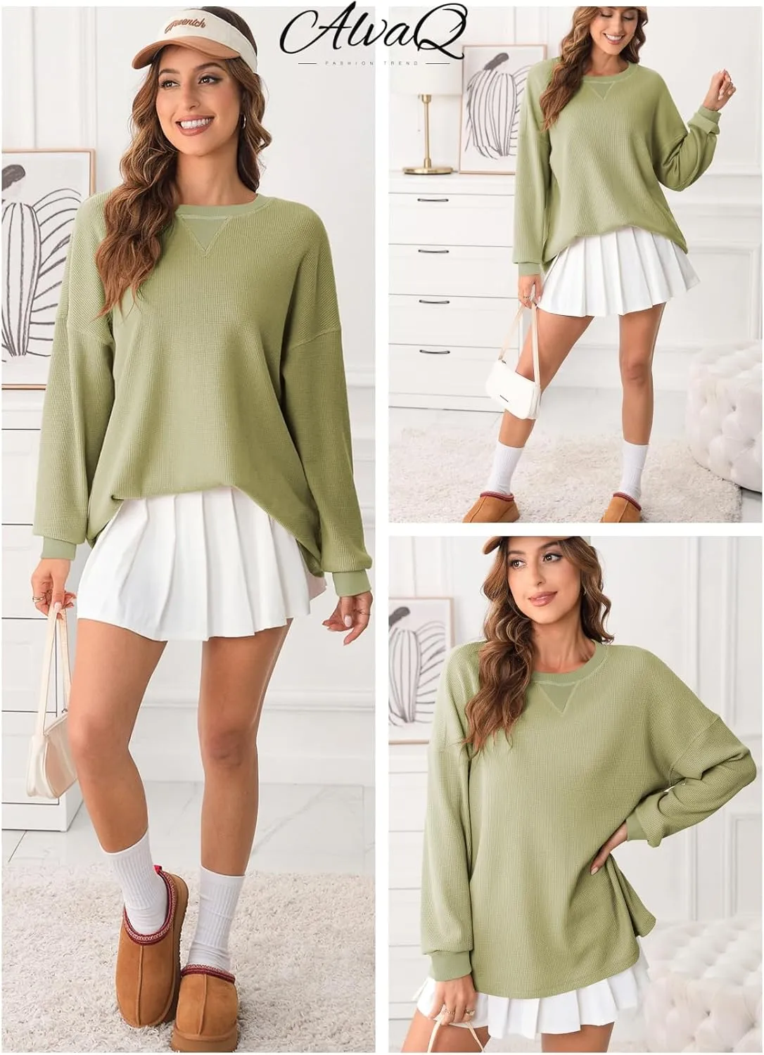 AlvaQ Long Sleeve Shirts for Women Fall Fashion 2024 Dressy Casual Blouses Trendy Waffle Knit Tunic Tops