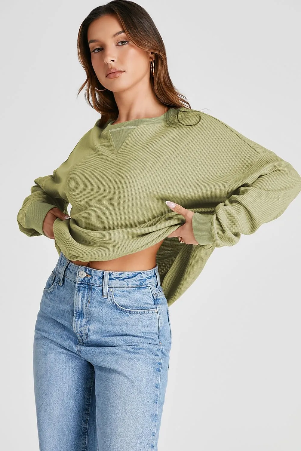 AlvaQ Long Sleeve Shirts for Women Fall Fashion 2024 Dressy Casual Blouses Trendy Waffle Knit Tunic Tops