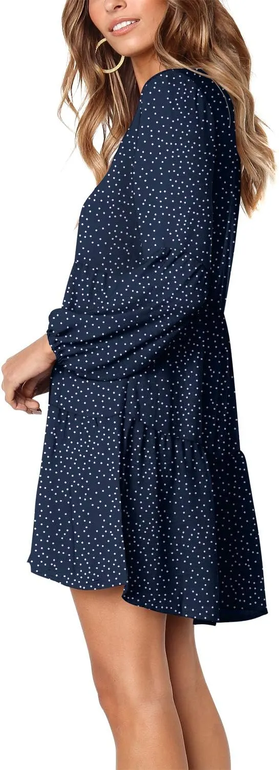 Amoretu Womens Tunic Dress Long Sleeve V Neck Casual Loose Flowy Swing Shift Dresses