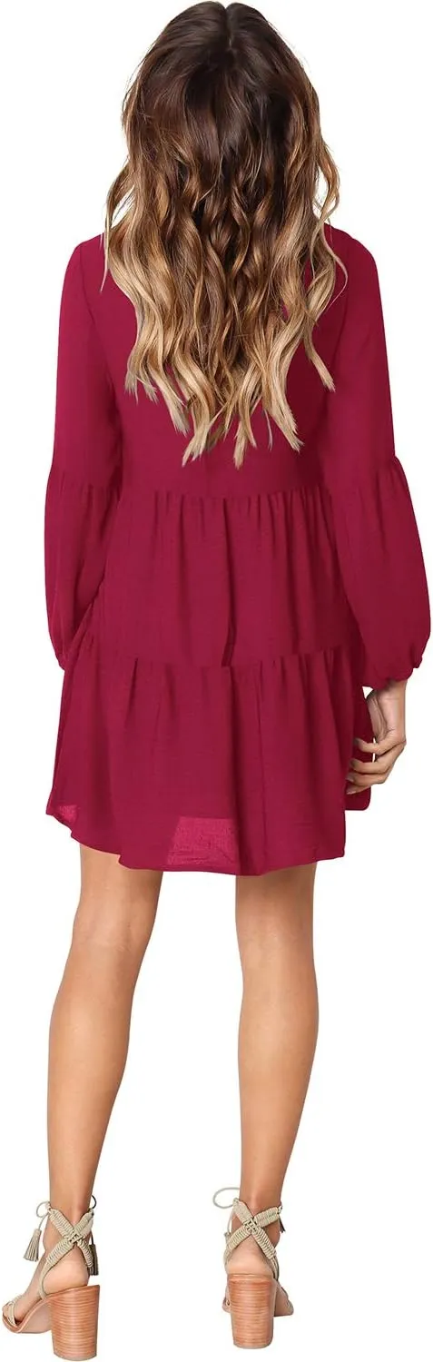 Amoretu Womens Tunic Dress Long Sleeve V Neck Casual Loose Flowy Swing Shift Dresses