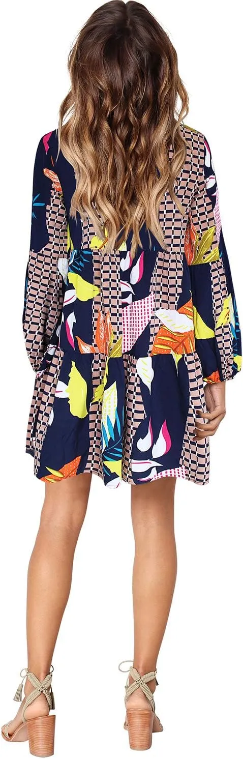 Amoretu Womens Tunic Dress Long Sleeve V Neck Casual Loose Flowy Swing Shift Dresses