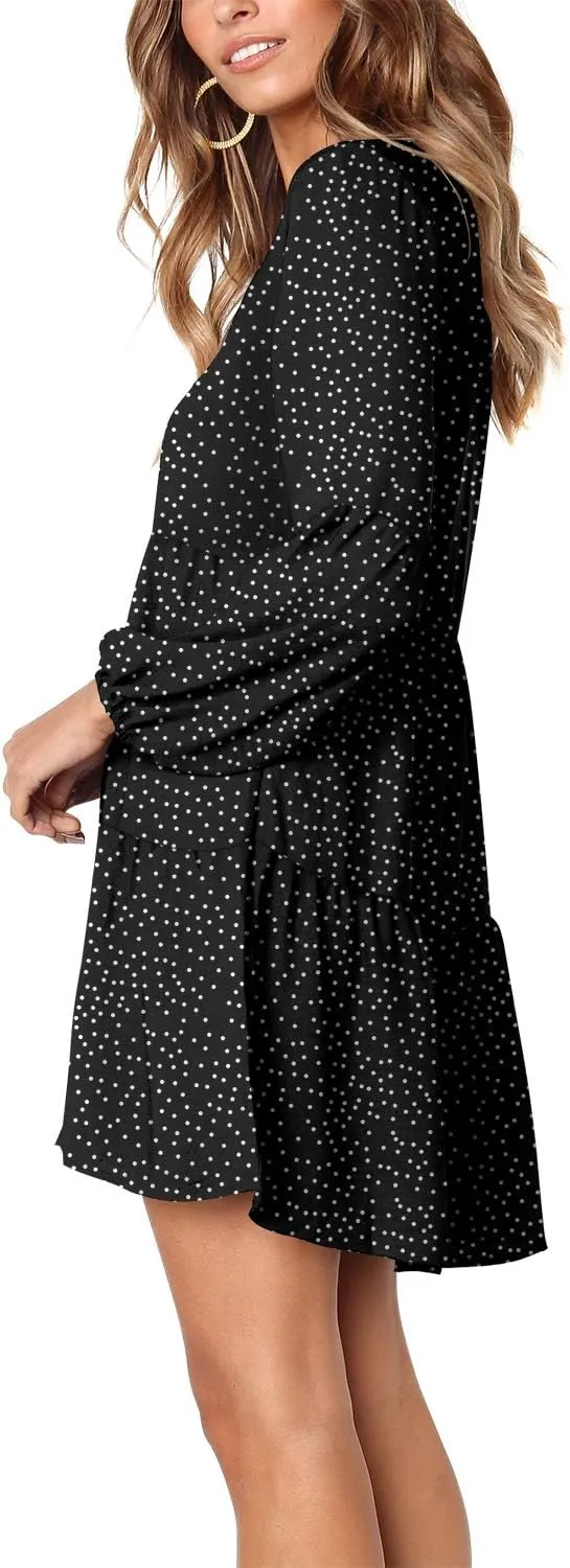 Amoretu Womens Tunic Dress Long Sleeve V Neck Casual Loose Flowy Swing Shift Dresses
