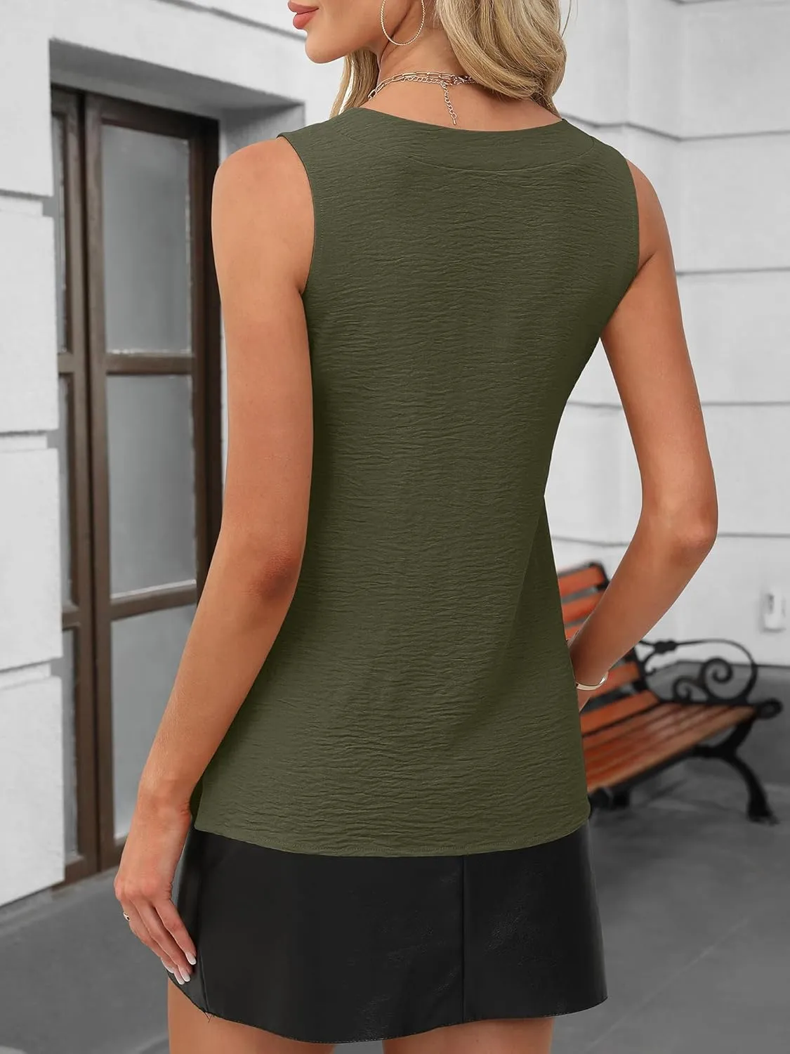 ANRABESS Tank Top for Women Dressy Casual Business Work Blouses Sleeveless V Neck Textured Tops 2025 Spring Summer Outfits