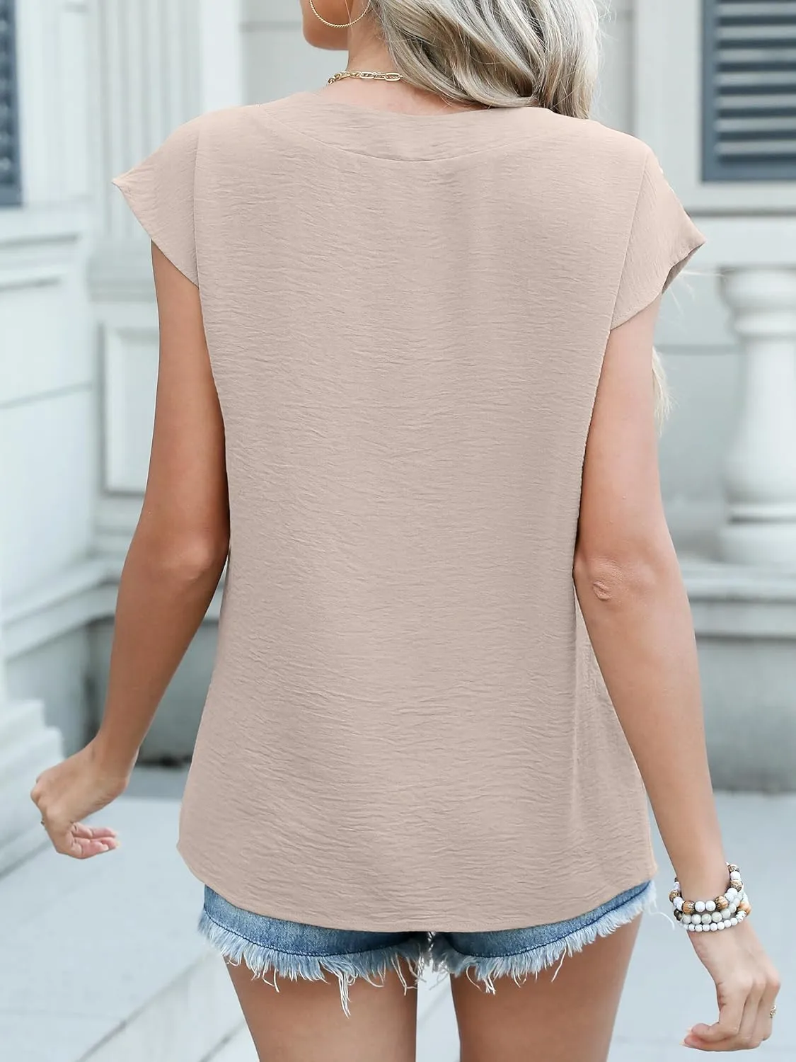 ANRABESS Women Tops Cap Sleeve Textured Dressy Casual V Neck Shirts 2025 Summer Business Work Blouses Outfits