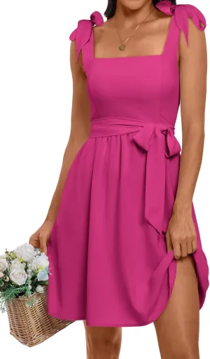 ANRABESS Women's Sleeveless Tie Strap Mini Dress Summer Square Neck Smocked A Line Swing Elegant Cute Cocktail Short Dresses
