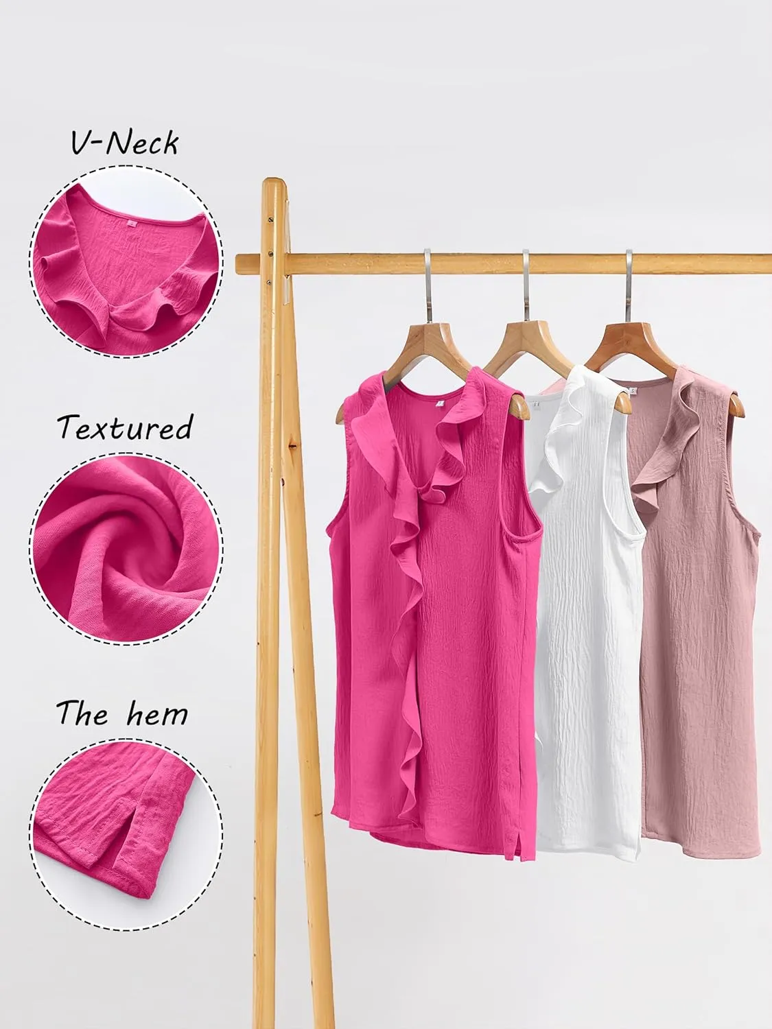 ANRABESS Womens Summer Tank Tops V Neck Sleeveless Ruffle Business Texture Shirts 2025 Ladies Casual Dressy Blouses Outfits