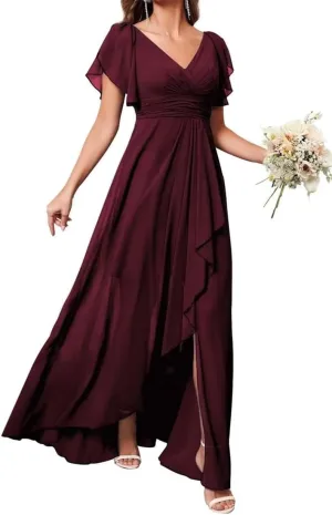 ANYSWBKN Women's High Low Bridesmaid Dresses for Wedding Guest Chiffon Evening Formal Party Gown with Slit