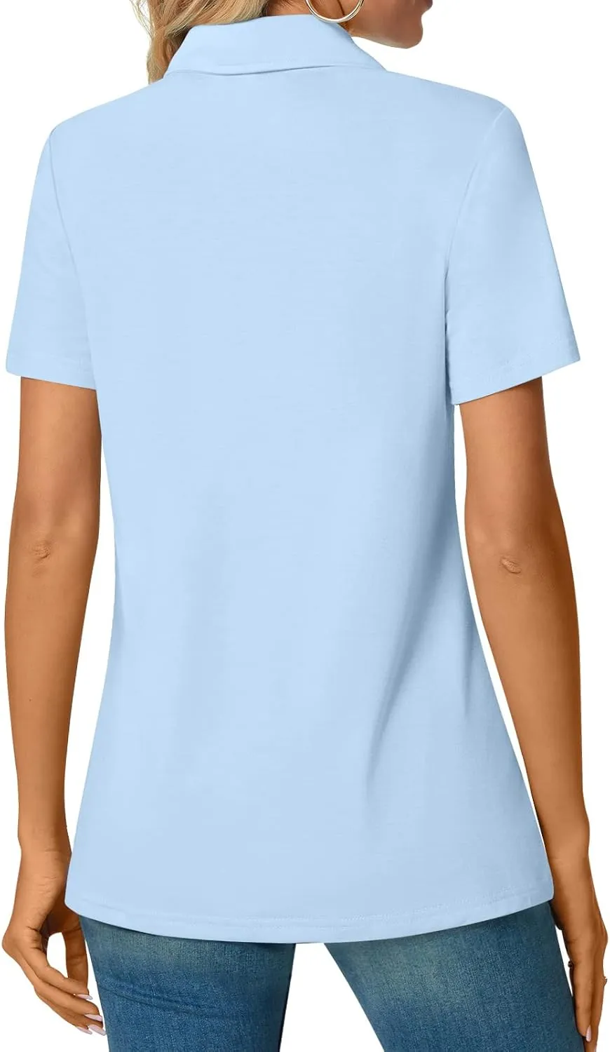 Aodemo Women's Summer Polo Shirts Dressy Button Up Collared Tunic Short Sleeve Work Tops V Neck Loose Blouses