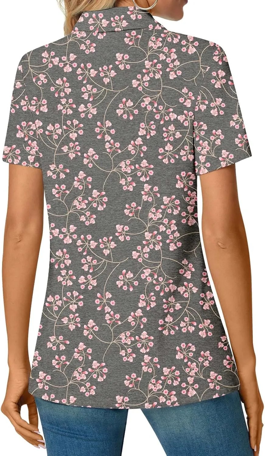 Aodemo Women's Summer Polo Shirts Dressy Button Up Collared Tunic Short Sleeve Work Tops V Neck Loose Blouses