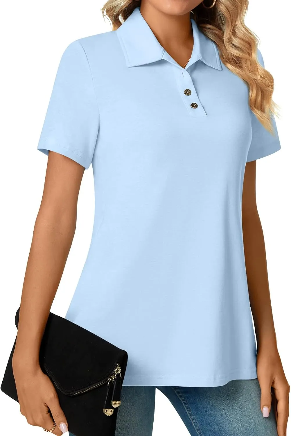 Aodemo Women's Summer Polo Shirts Dressy Button Up Collared Tunic Short Sleeve Work Tops V Neck Loose Blouses