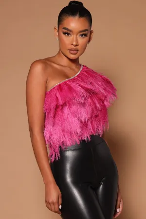 Ariel Feather One Shoulder Top - Pink