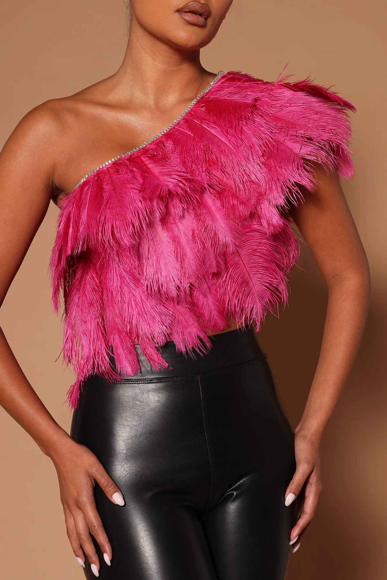 Ariel Feather One Shoulder Top - Pink