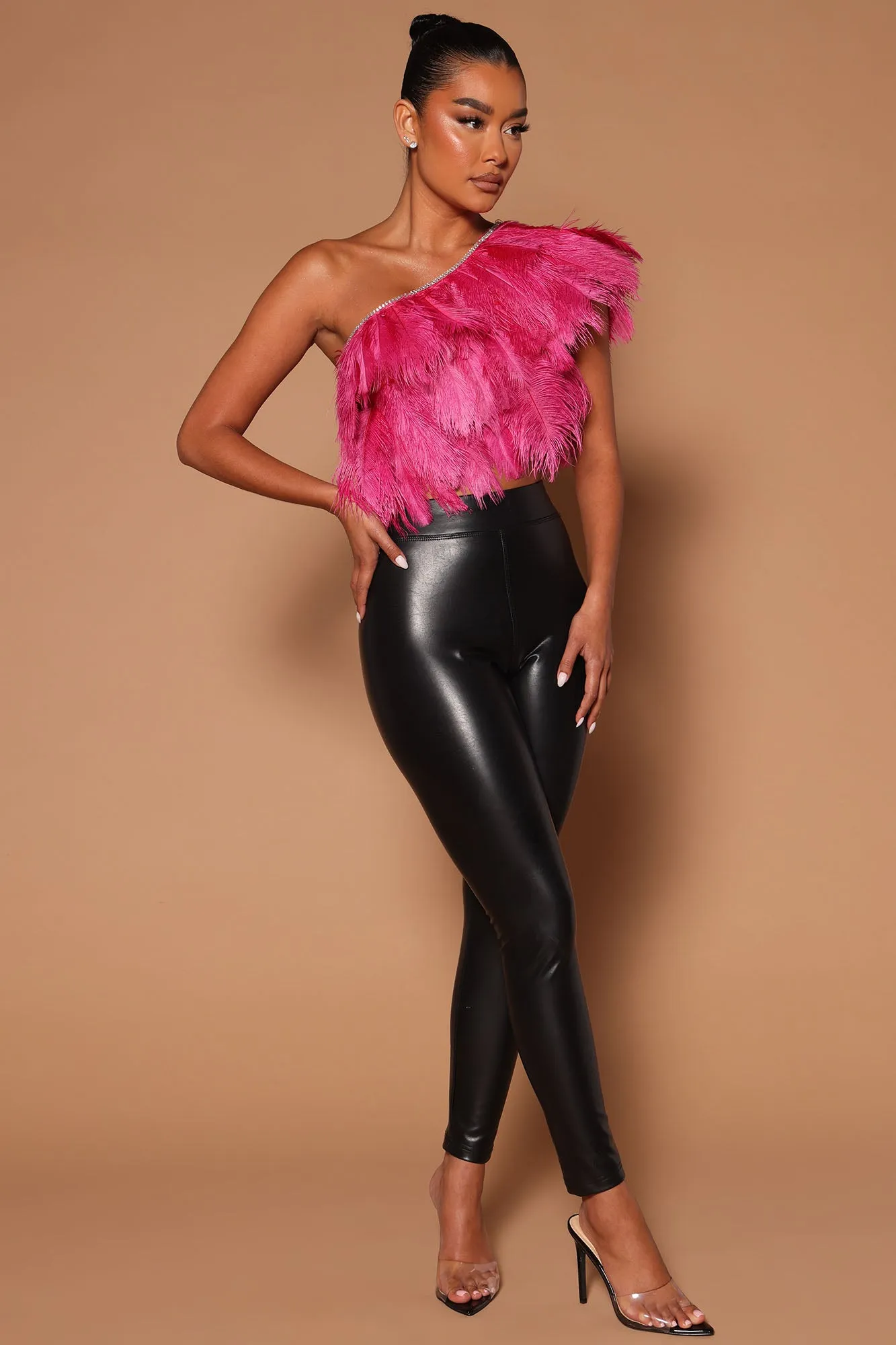 Ariel Feather One Shoulder Top - Pink