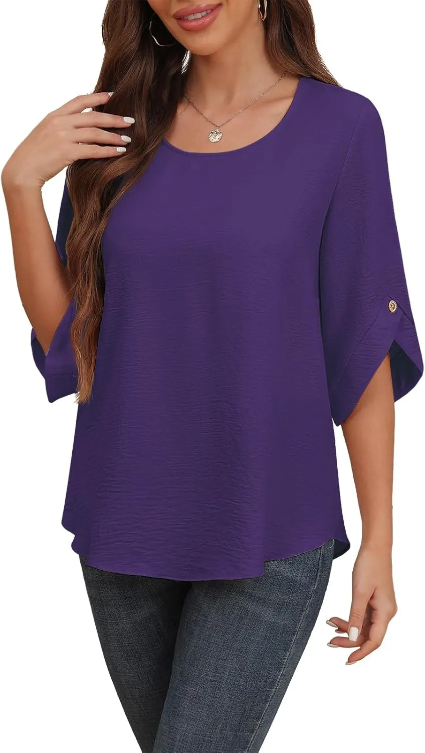 Askyes Women's 2025 Summer Chiffon Blouses Bell Short Sleeve Tshirts Casual Loose Flowy Dressy Work Tops for Leggings Blouse