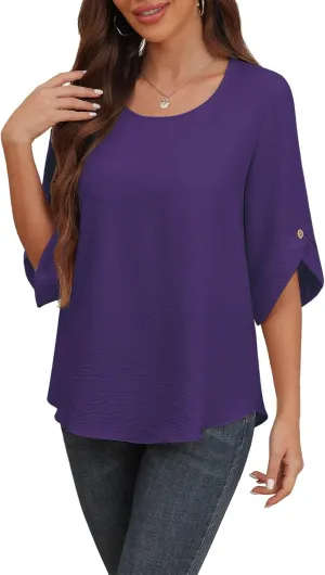 Askyes Women's 2025 Summer Chiffon Blouses Bell Short Sleeve Tshirts Casual Loose Flowy Dressy Work Tops for Leggings Blouse
