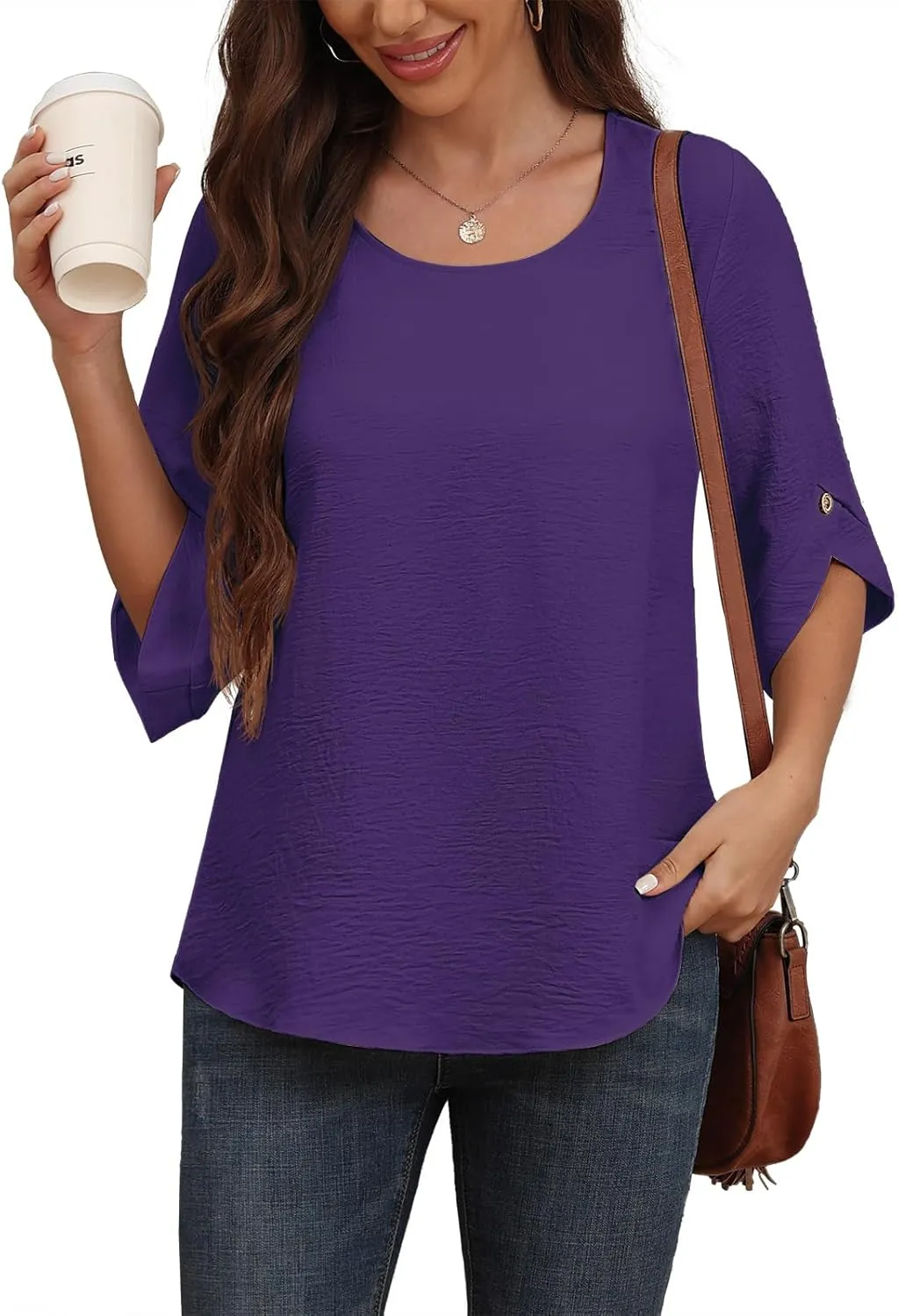 Askyes Women's 2025 Summer Chiffon Blouses Bell Short Sleeve Tshirts Casual Loose Flowy Dressy Work Tops for Leggings Blouse
