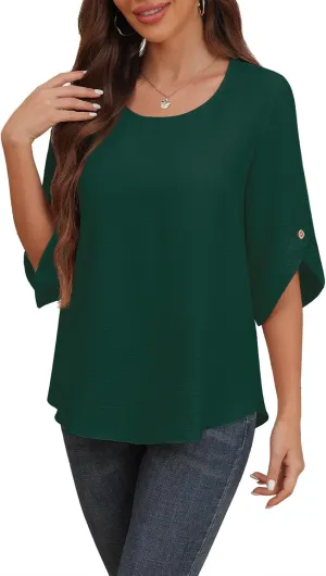 Askyes Women's 2025 Summer Chiffon Blouses Bell Short Sleeve Tshirts Casual Loose Flowy Dressy Work Tops for Leggings Blouse