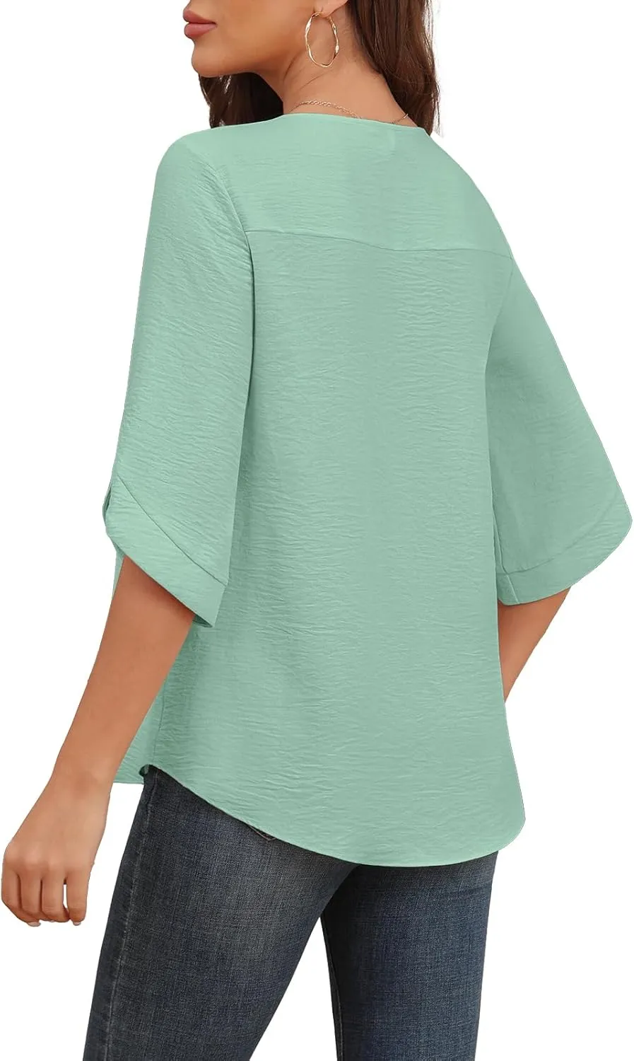 Askyes Women's 2025 Summer Chiffon Blouses Bell Short Sleeve Tshirts Casual Loose Flowy Dressy Work Tops for Leggings Blouse