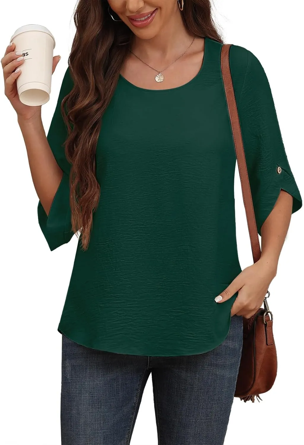 Askyes Women's 2025 Summer Chiffon Blouses Bell Short Sleeve Tshirts Casual Loose Flowy Dressy Work Tops for Leggings Blouse