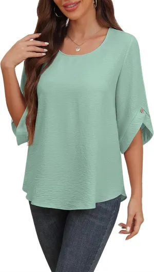 Askyes Women's 2025 Summer Chiffon Blouses Bell Short Sleeve Tshirts Casual Loose Flowy Dressy Work Tops for Leggings Blouse