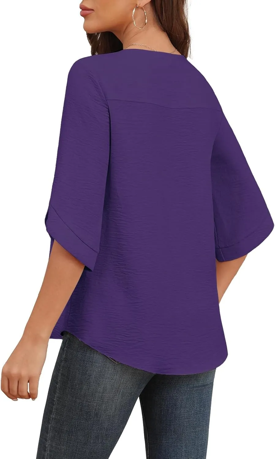 Askyes Women's 2025 Summer Chiffon Blouses Bell Short Sleeve Tshirts Casual Loose Flowy Dressy Work Tops for Leggings Blouse