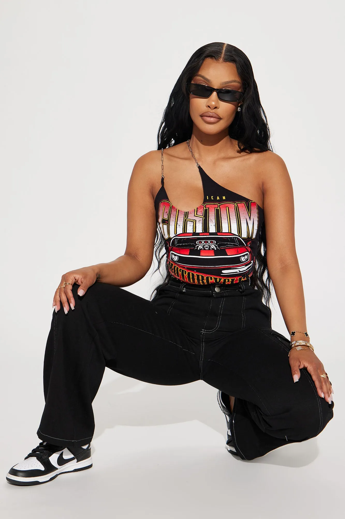 At The Finish Line One Shoulder Top - Black