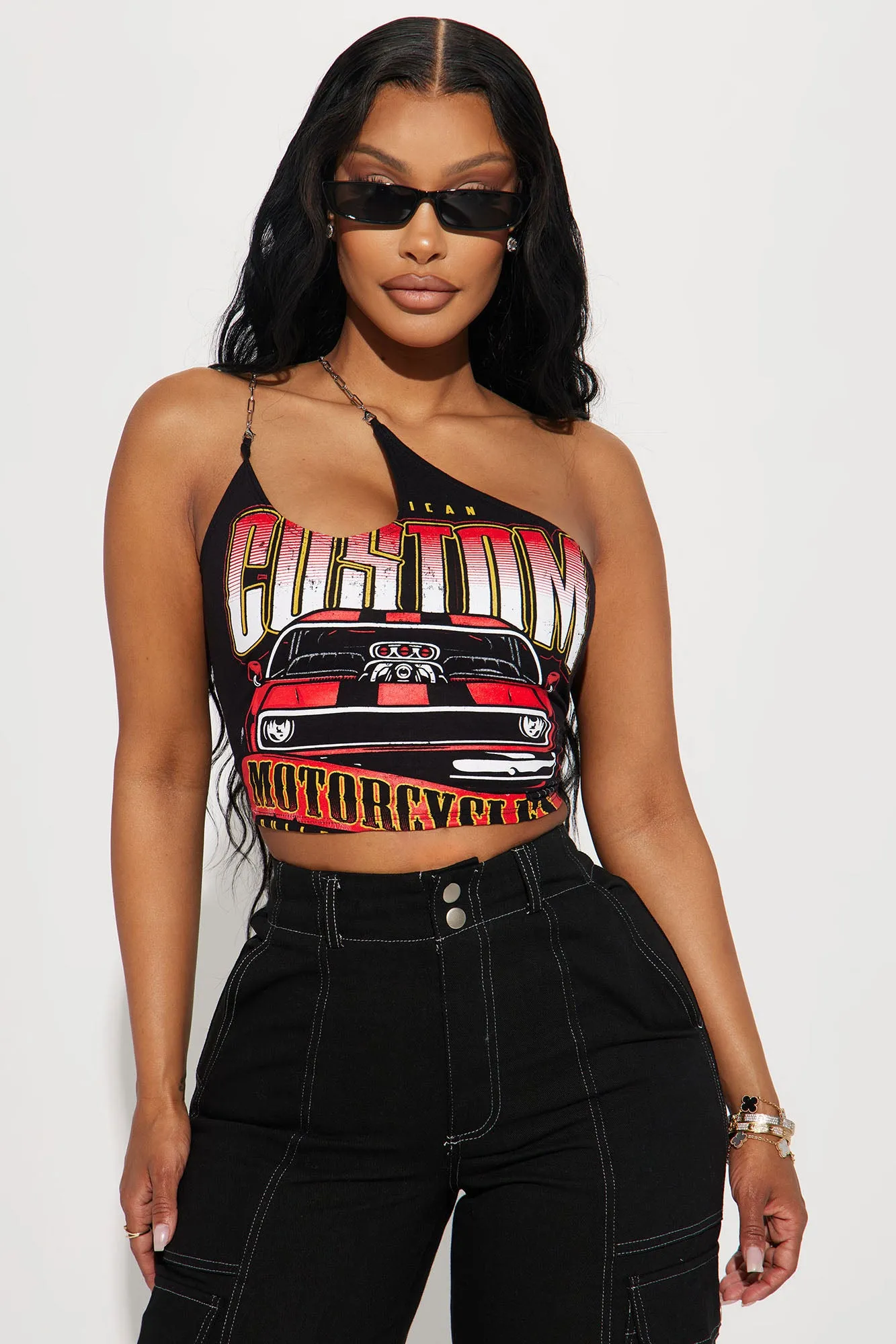 At The Finish Line One Shoulder Top - Black