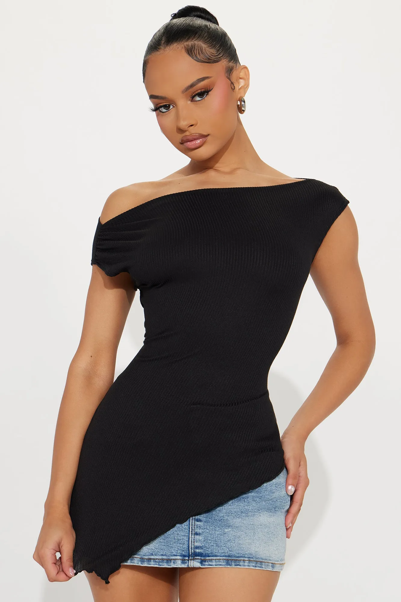 Ava One Shoulder Top - Black
