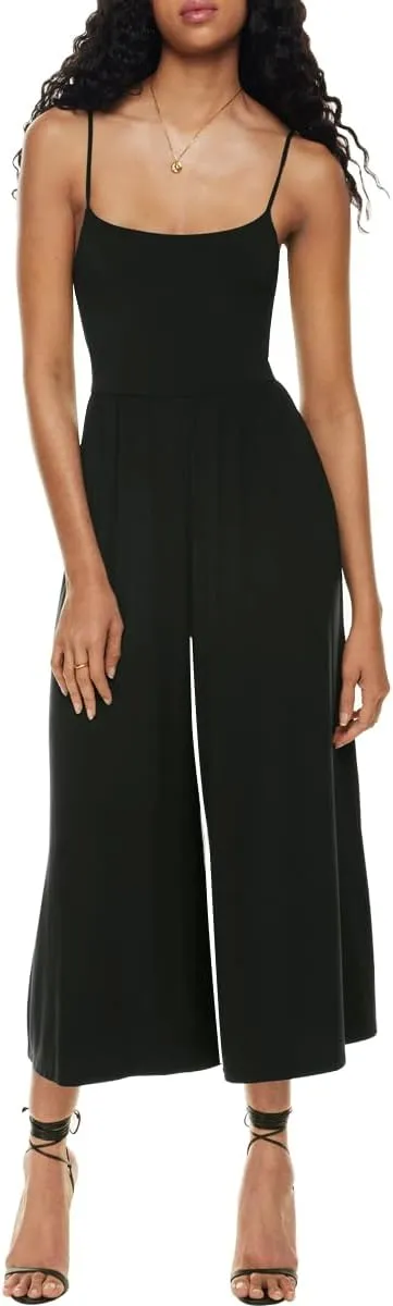 Azhong Women's Casual Loose Spaghetti Strap Scoop Neck One Piece Jumpsuit Backless High Waist Wide Leg Rompers
