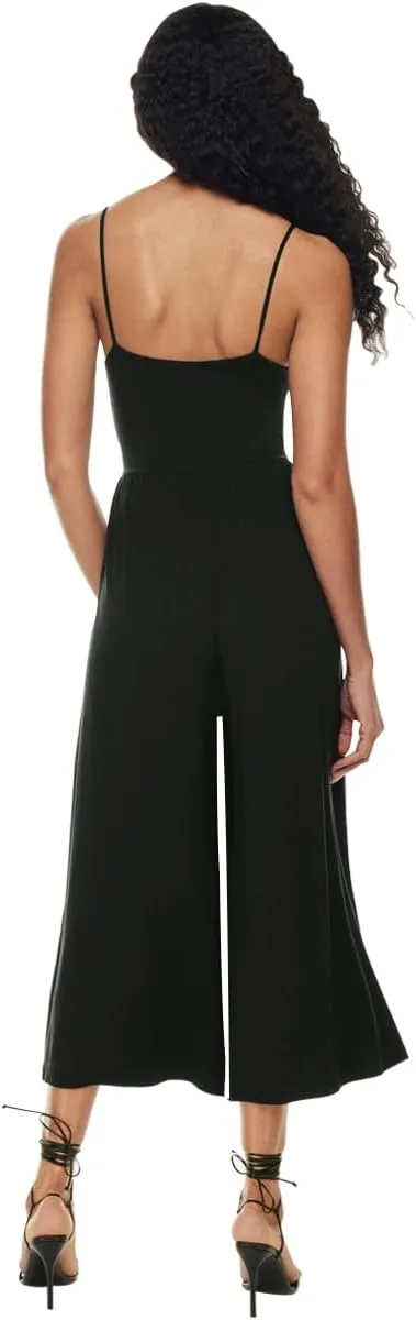 Azhong Women's Casual Loose Spaghetti Strap Scoop Neck One Piece Jumpsuit Backless High Waist Wide Leg Rompers