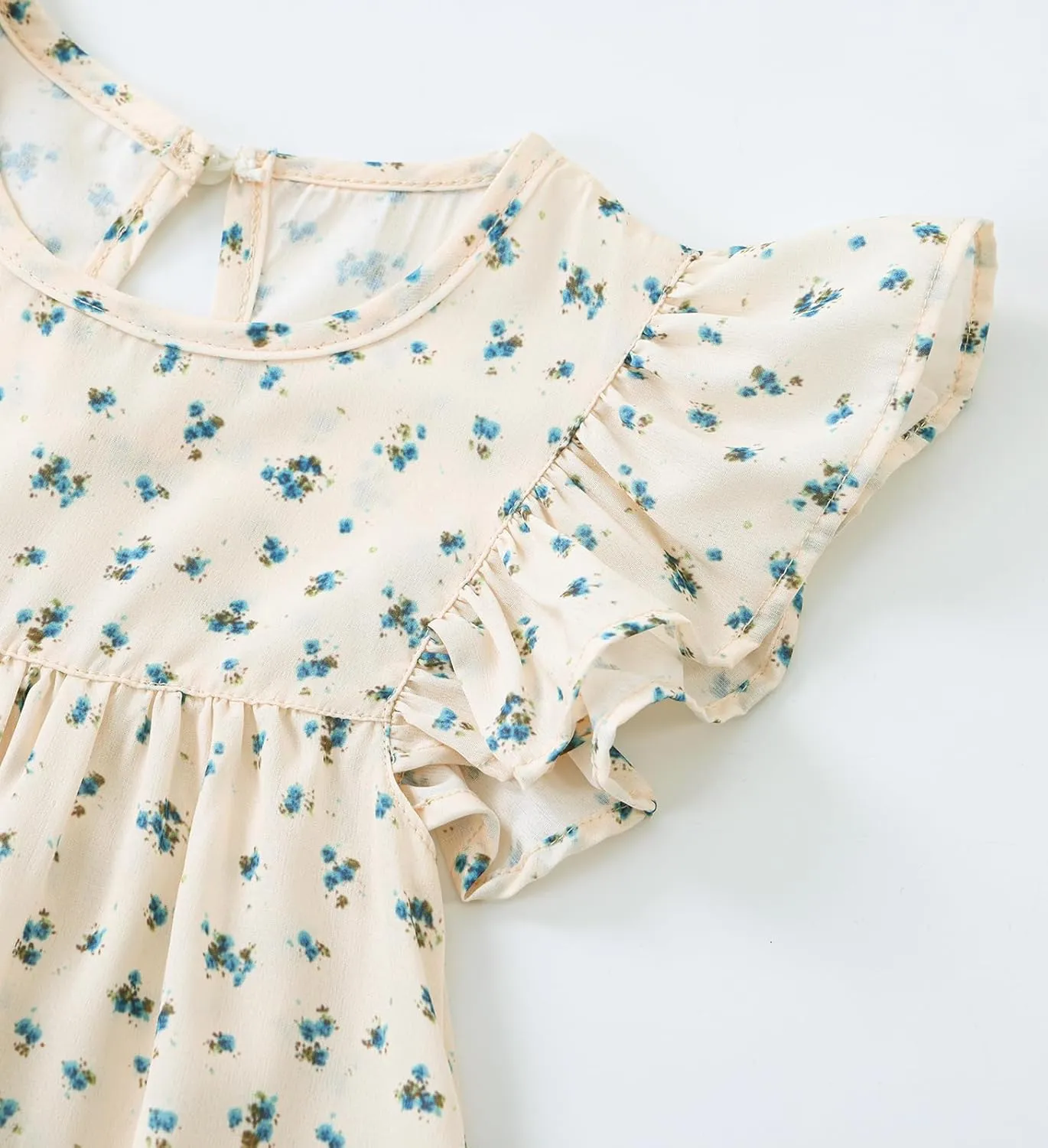 Baby Girls' Summer Cotton Linen Flutter Sleeve Dress Toddler Beach Sundress