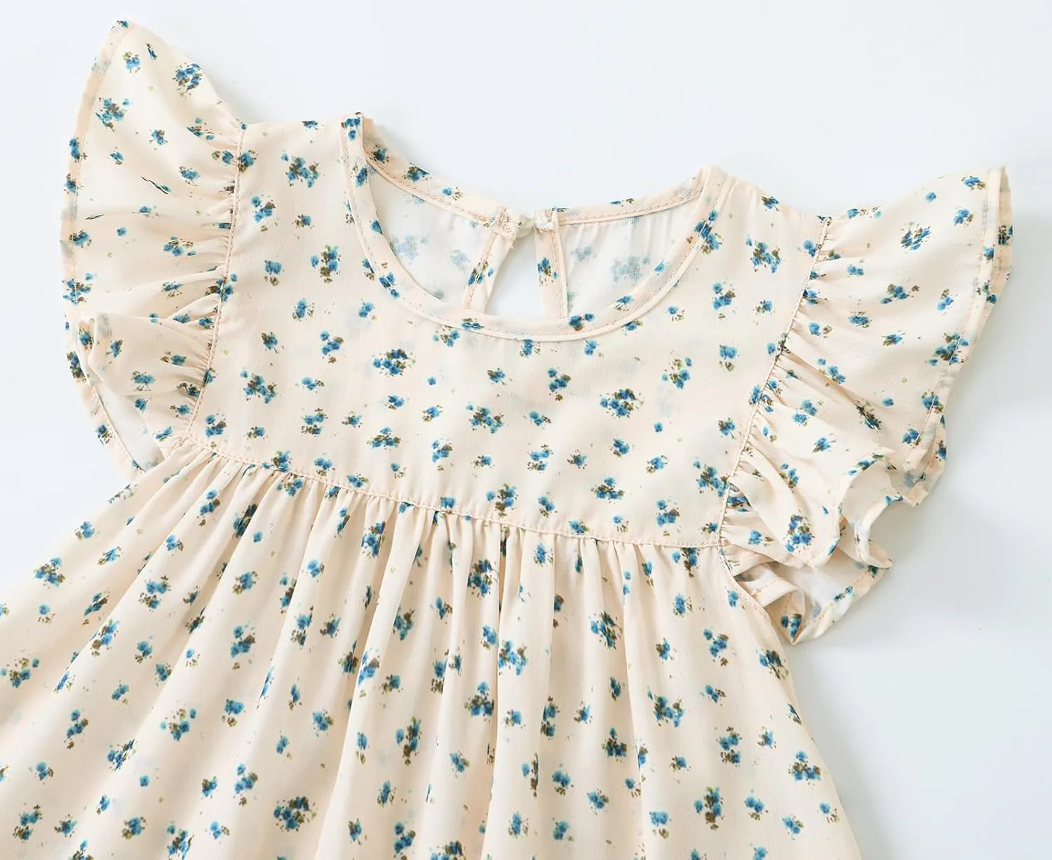 Baby Girls' Summer Cotton Linen Flutter Sleeve Dress Toddler Beach Sundress