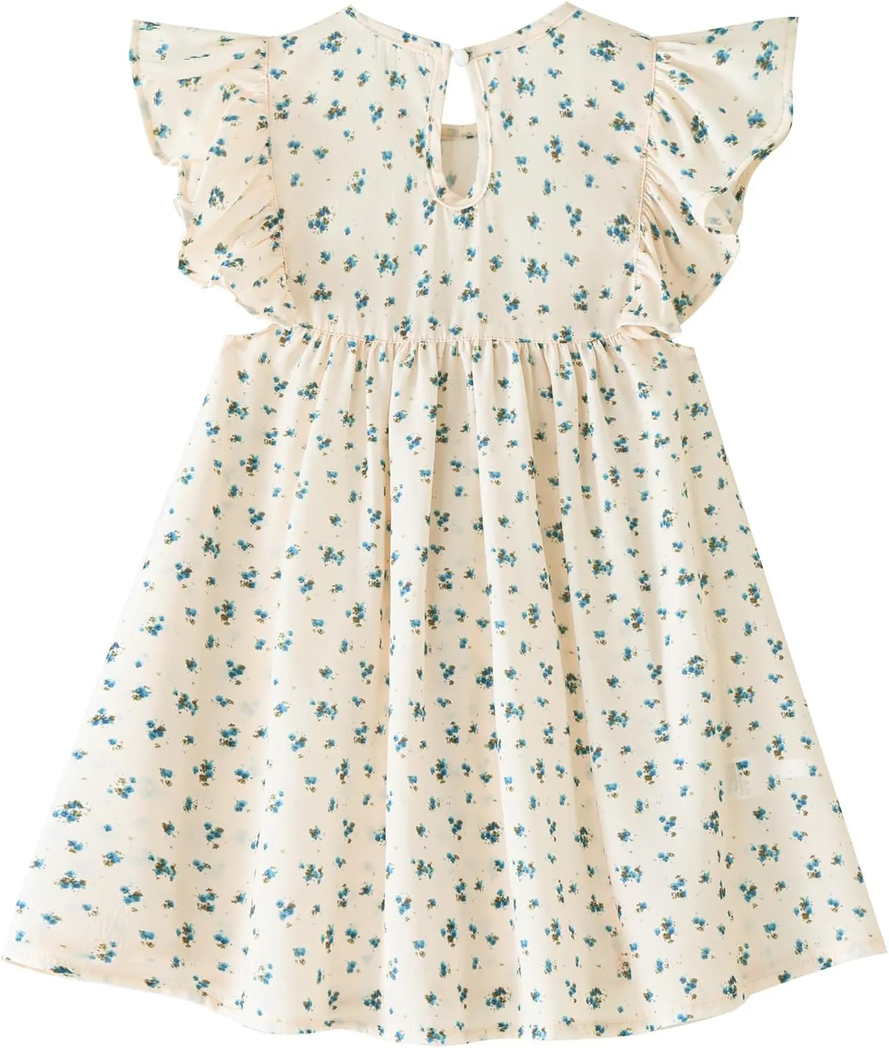 Baby Girls' Summer Cotton Linen Flutter Sleeve Dress Toddler Beach Sundress