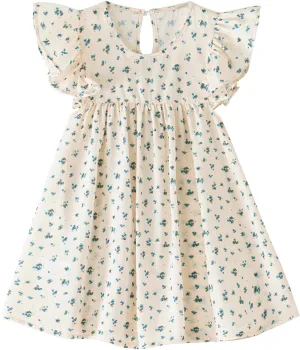 Baby Girls' Summer Cotton Linen Flutter Sleeve Dress Toddler Beach Sundress