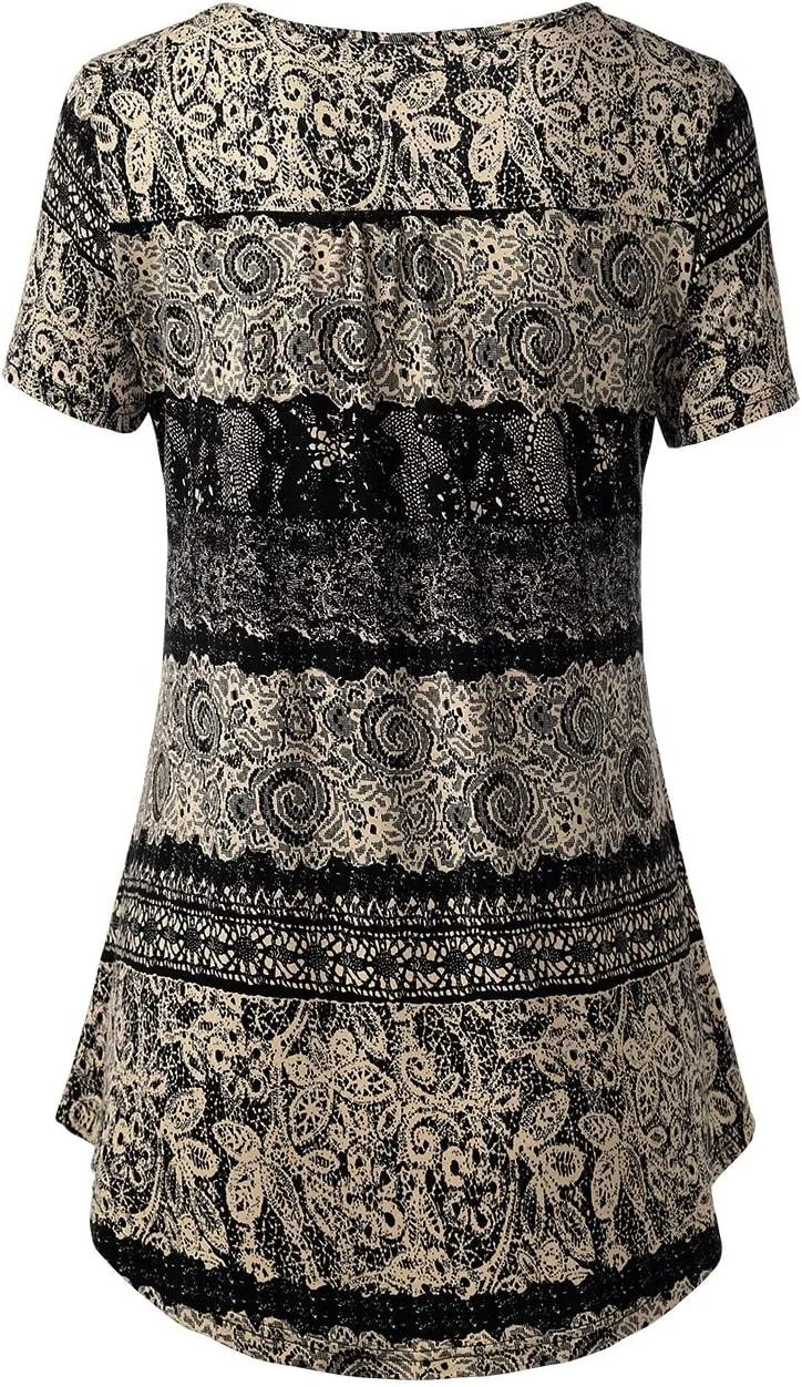 BAISHENGGT Women's Tunic Tops for Leggings Summer Short Sleeve V Neck Button Casual Blouses Flowy T Shirt