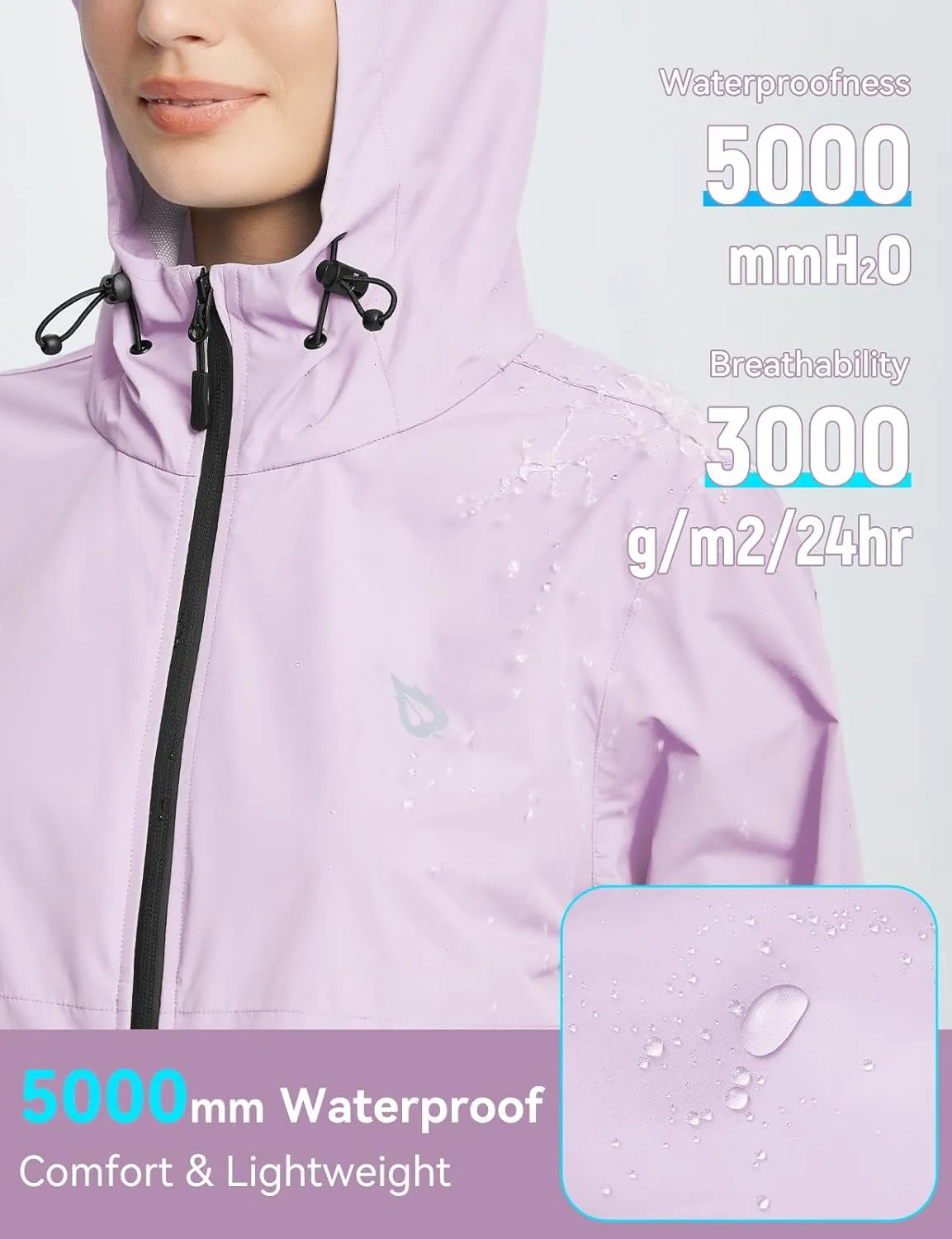 BALEAF Women's Rain Jacket Waterproof Lightweight Raincoat Windbreaker Outdoor Hooded Travel