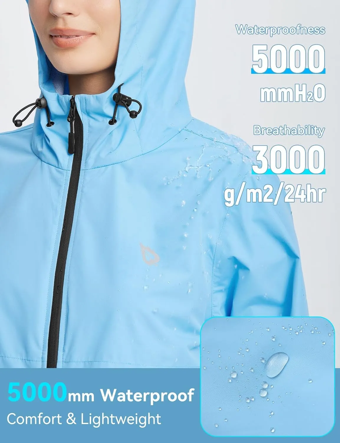 BALEAF Women's Rain Jacket Waterproof Lightweight Raincoat Windbreaker Outdoor Hooded Travel