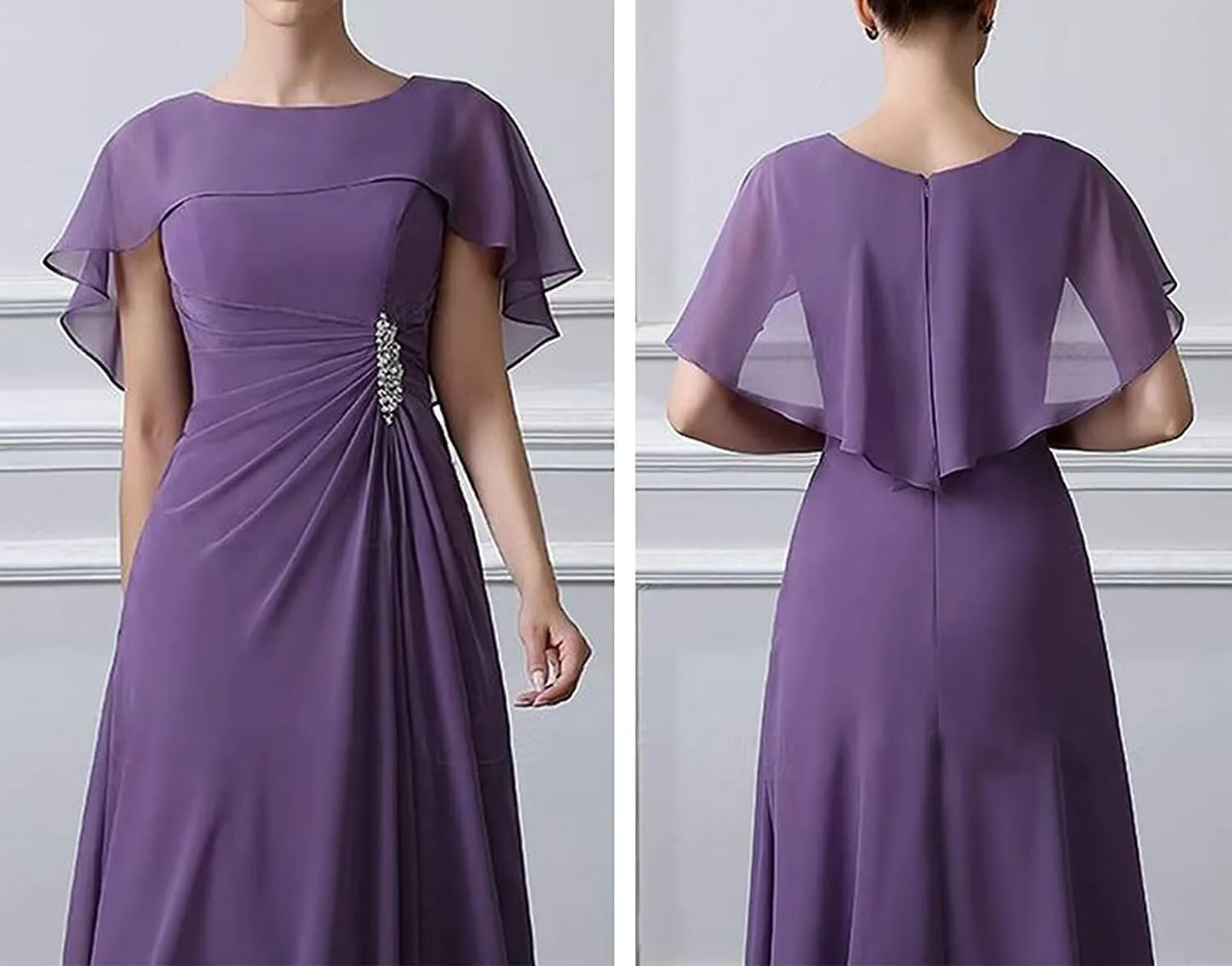 Bat Sleeve Mother of The Bride Dresses Tea Length Chiffon A-line Women Formal Wedding Guest Dress