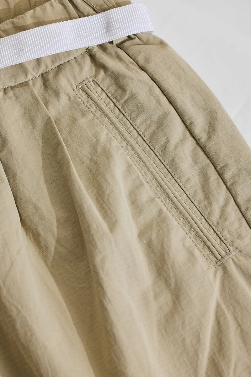 Beige Mid Rise Loose Fit Parachute Pants