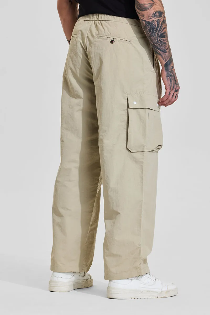 Beige Mid Rise Loose Fit Parachute Pants