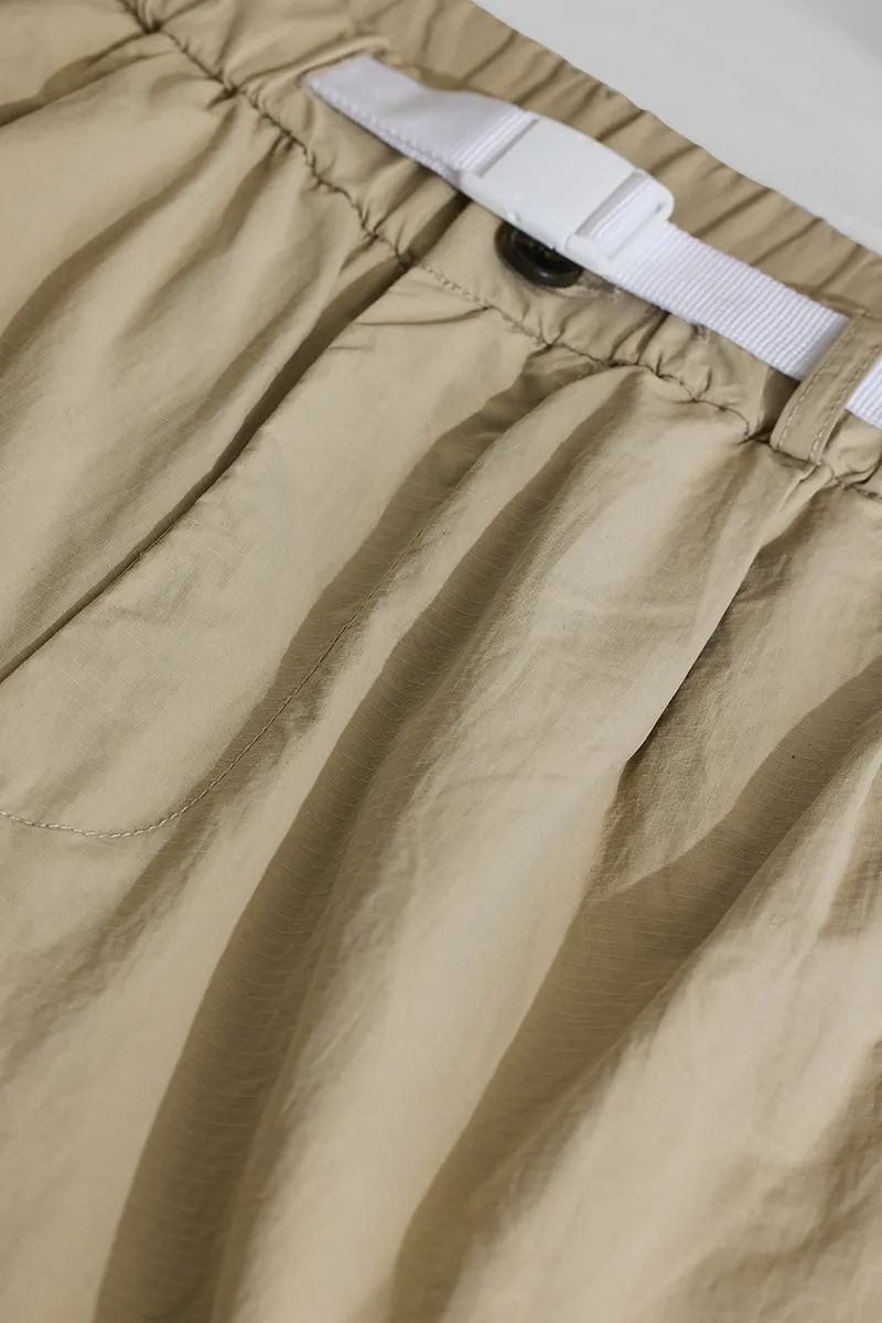 Beige Mid Rise Loose Fit Parachute Pants