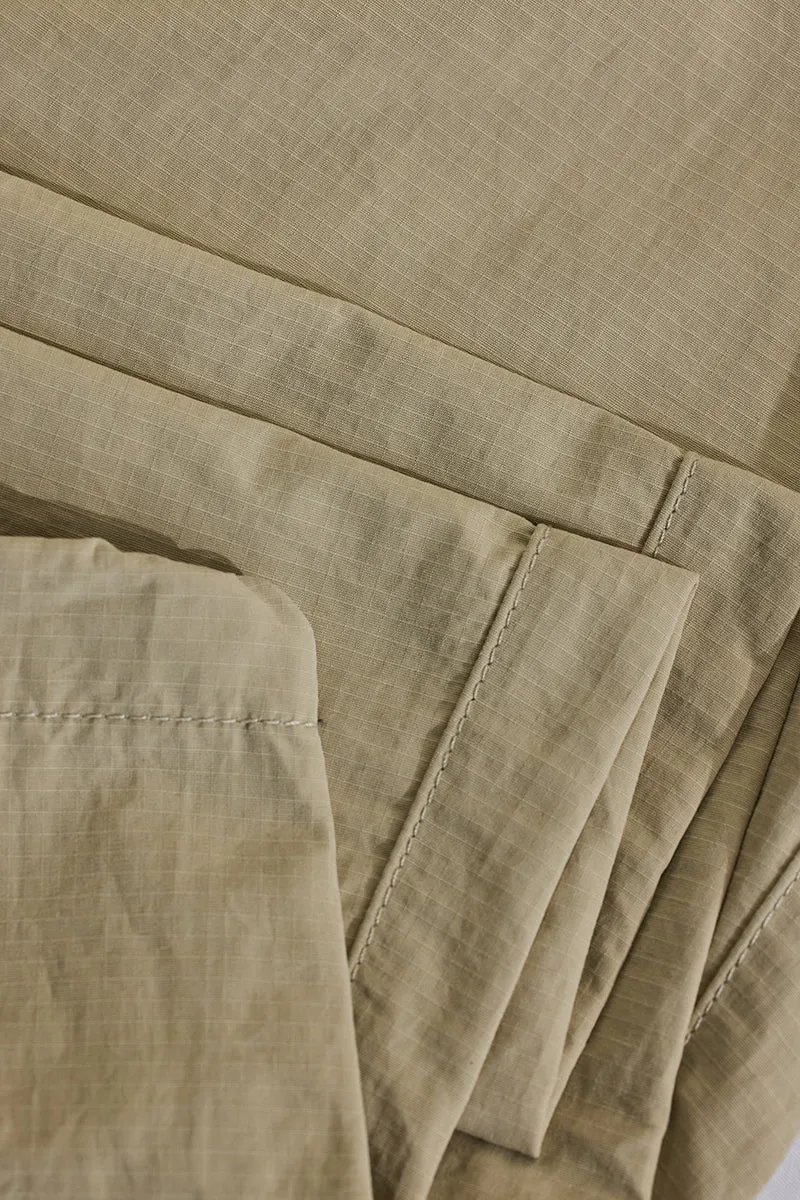 Beige Mid Rise Loose Fit Parachute Pants